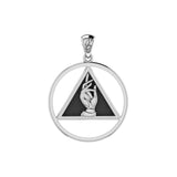 AA Recovery Symbol with Christogram Solid Gold Pendant with Black Enamel GPD6384
