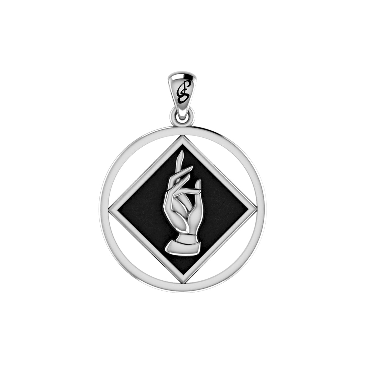 NA Recovery Symbol with Christogram Solid Gold Pendant with Black Enamel GPD6385