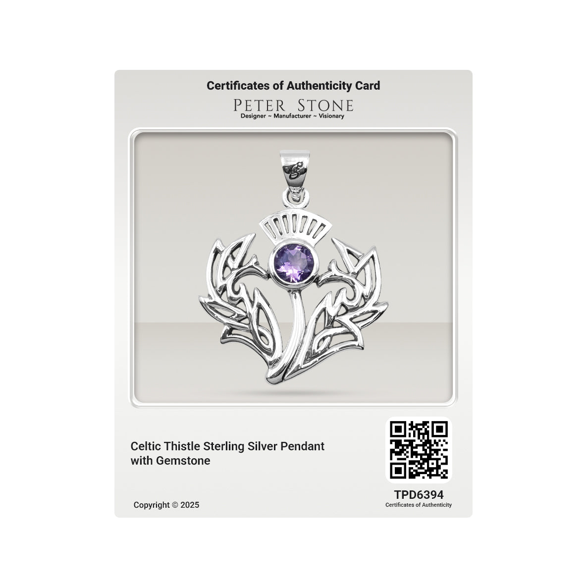 Celtic Thistle Sterling Silver Pendant with Gemstone TPD6394
