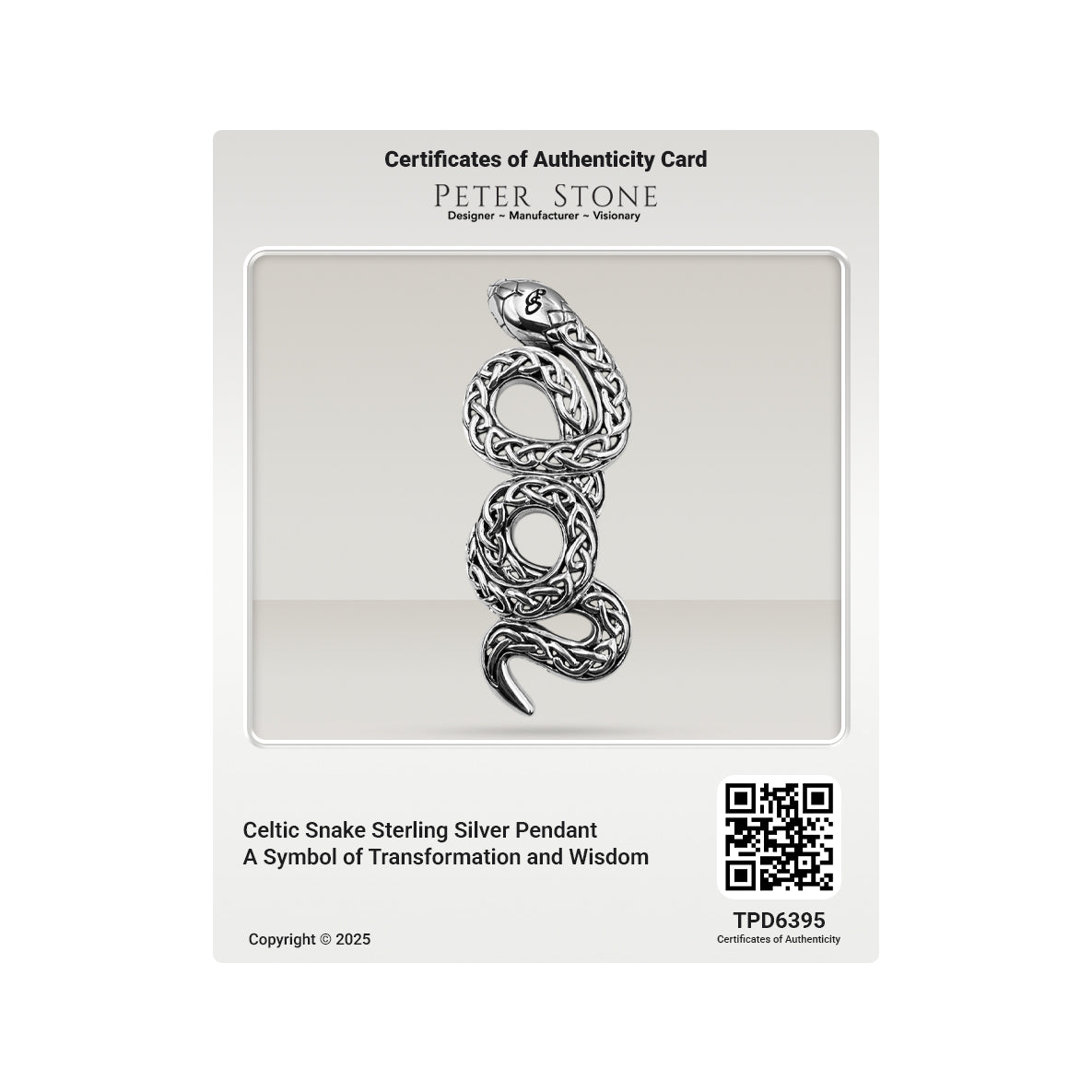 Celtic Snake Sterling Silver Pendant A Symbol of Transformation and Wisdom TPD6395