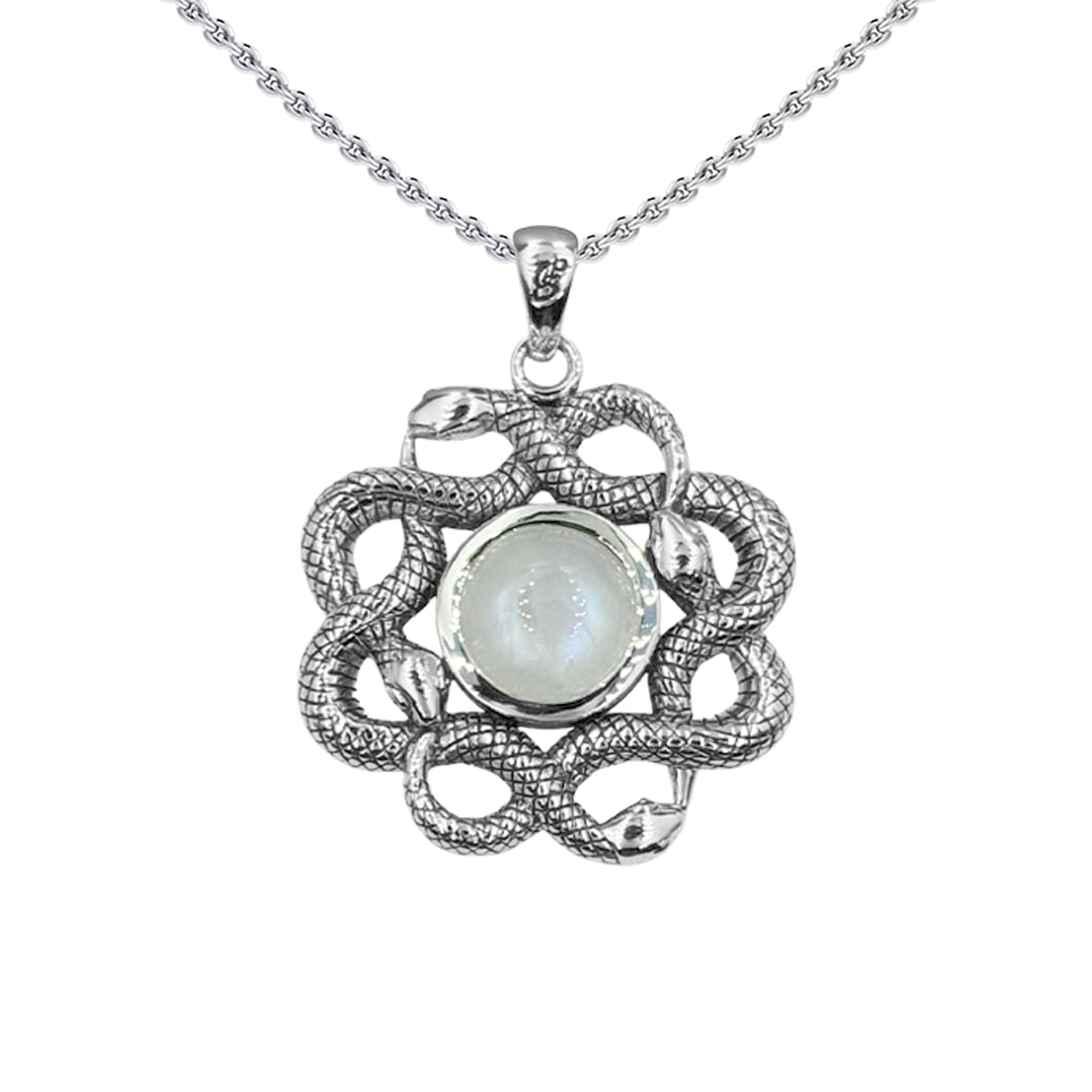 Ouroboros Snake with Celtic Knot Sterling Silver Pendant with Gem TPD6410