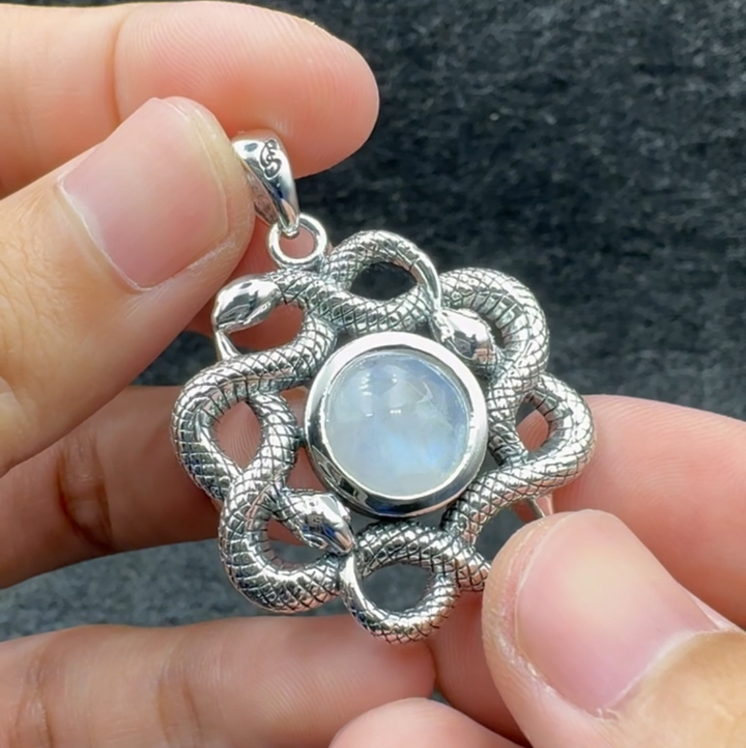 Ouroboros Snake with Celtic Knot Sterling Silver Pendant with Gem TPD6410