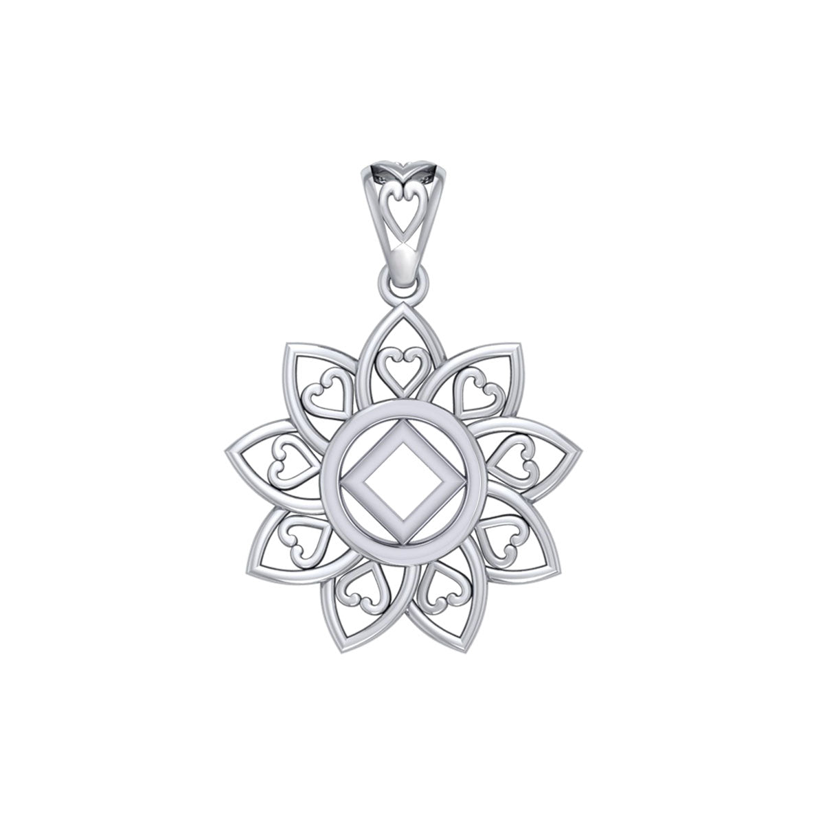 The Flower of Unity with NA Recovery Symbol Sterling Silver Pendant