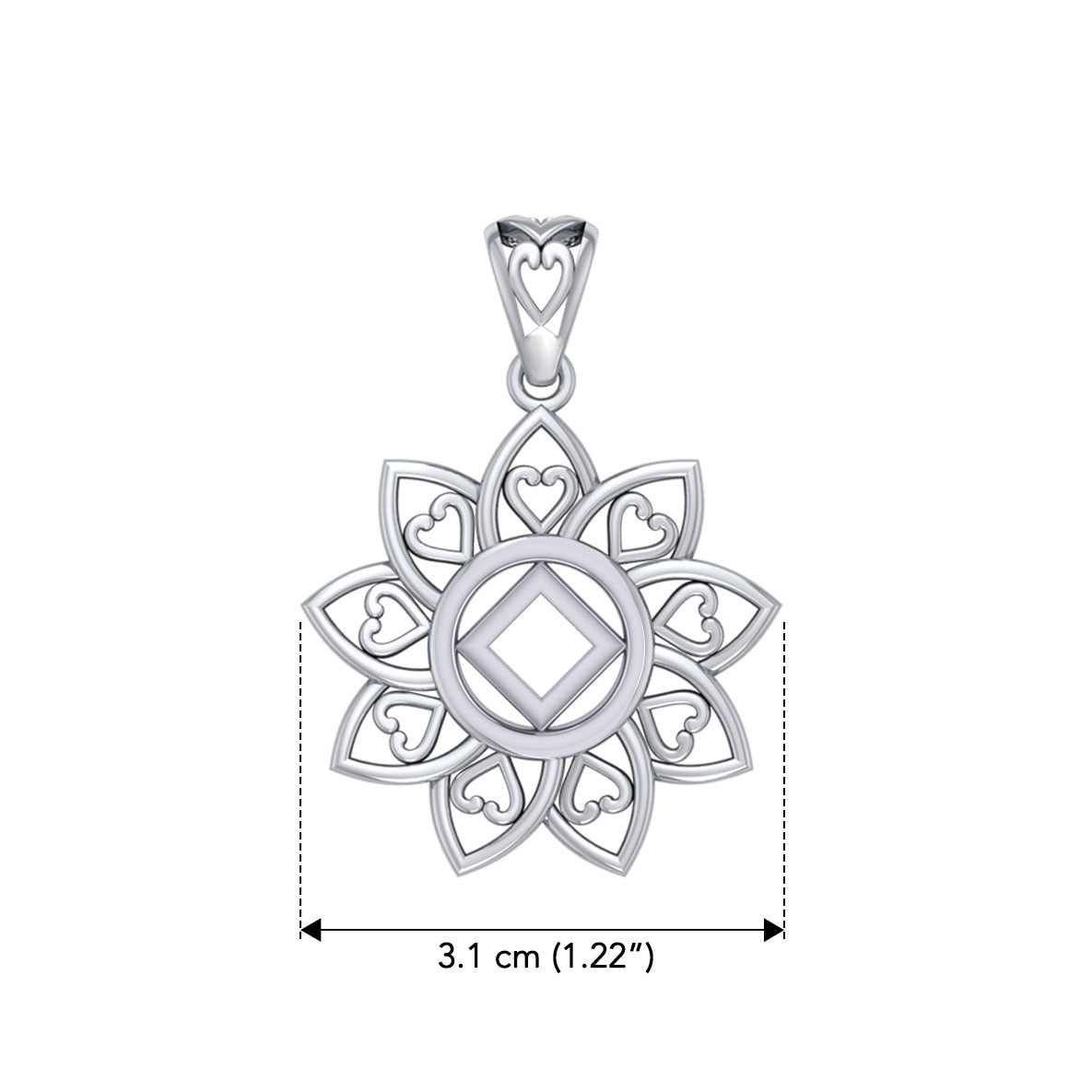 The Flower of Unity with NA Recovery Symbol Sterling Silver Pendant