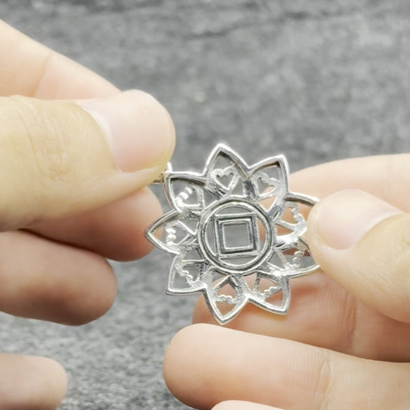 The Flower of Unity with NA Recovery Symbol Sterling Silver Pendant