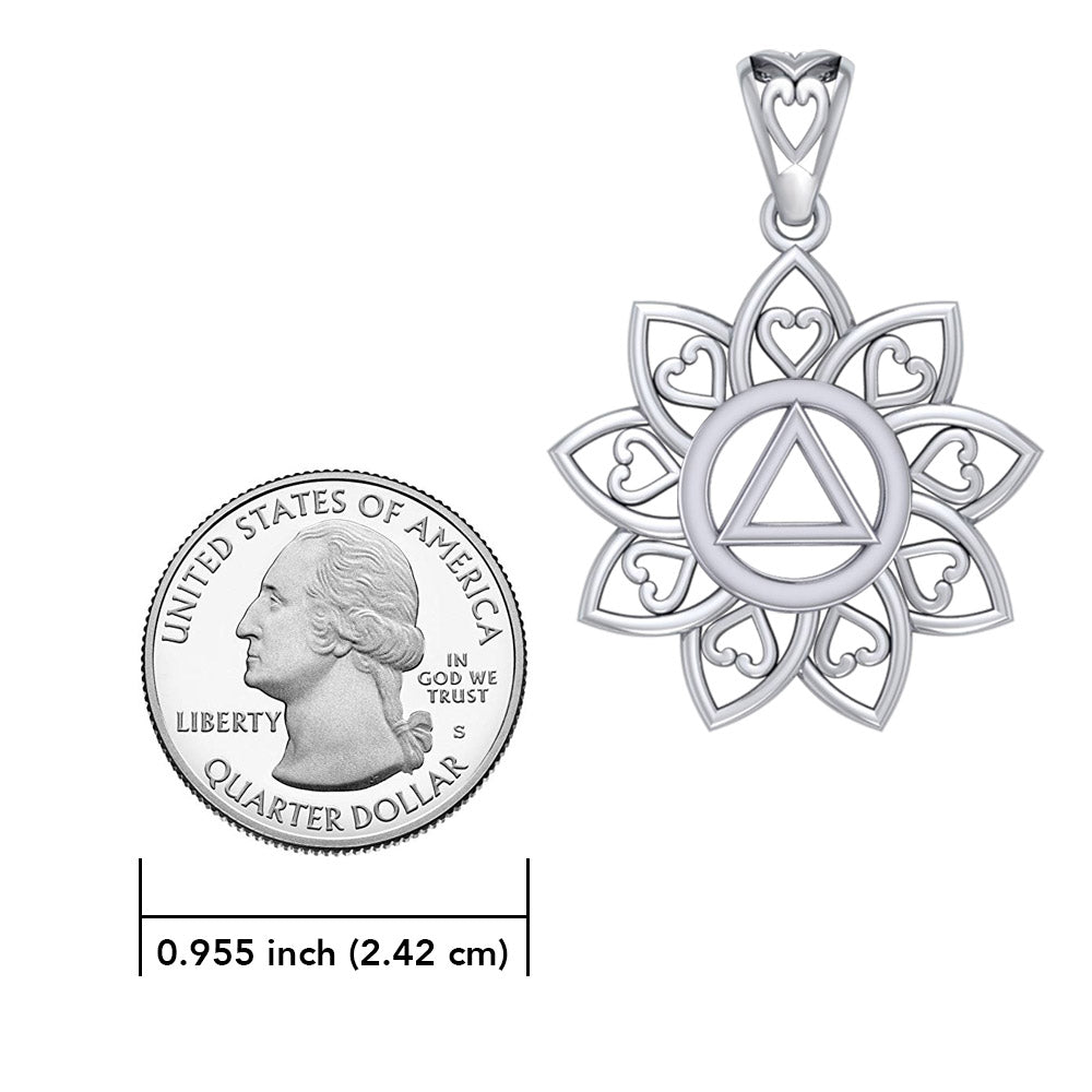 The Flower of Unity with AA Recovery Symbol Sterling Silver Pendant TPD6422