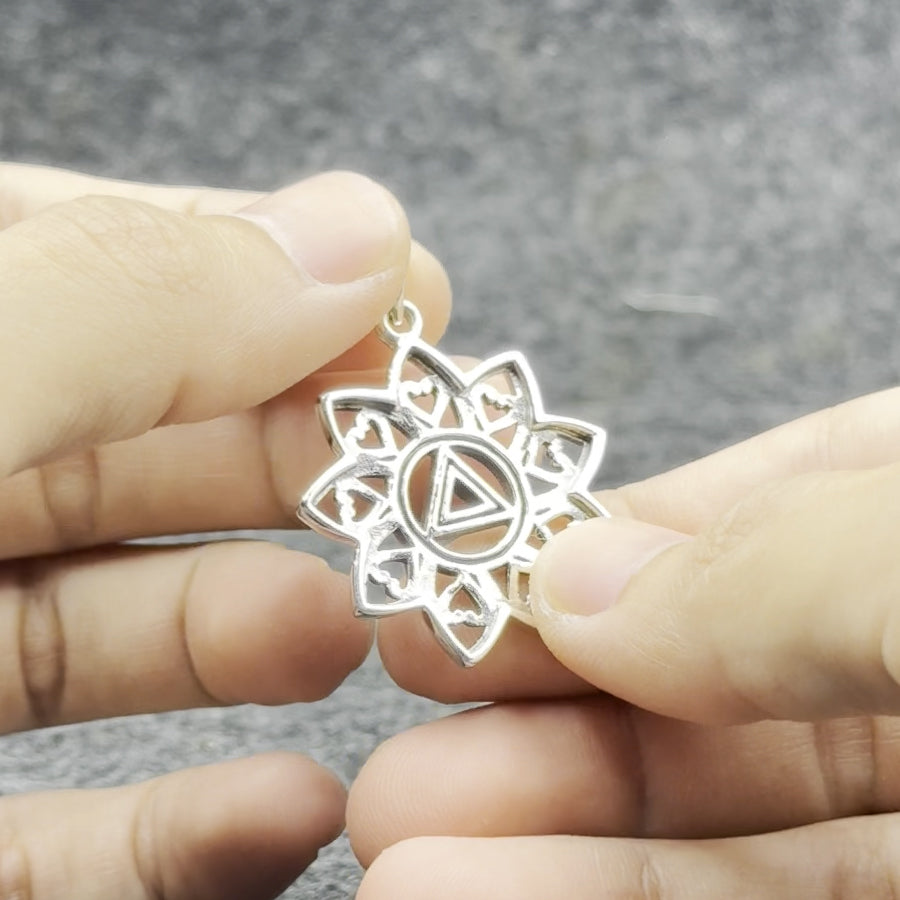 The Flower of Unity with AA Recovery Symbol Sterling Silver Pendant TPD6422