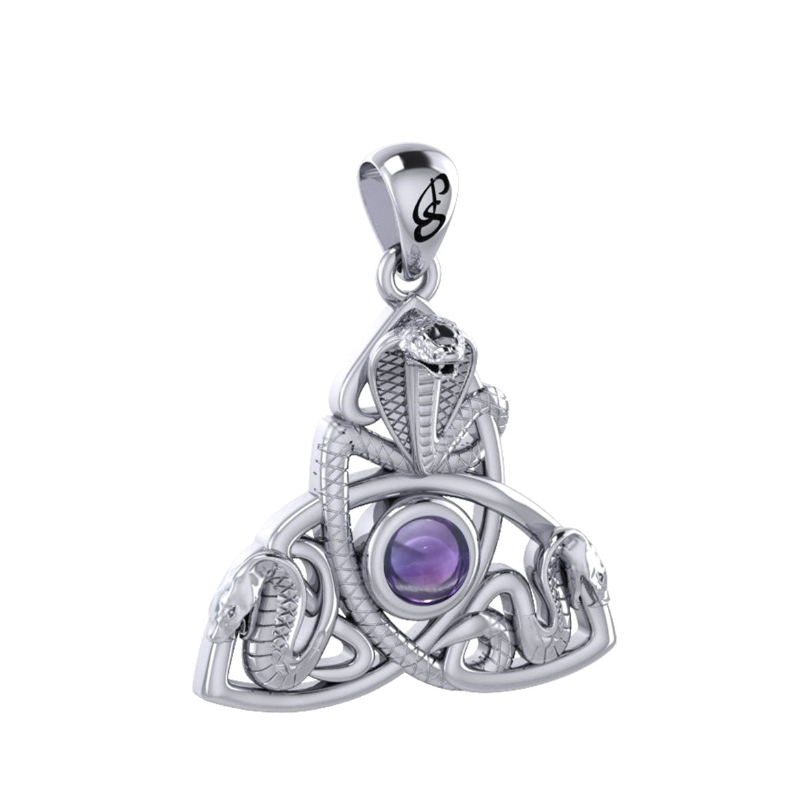 Triple Snake with Celtic Trinity Knot Sterling Silver Pendant with Gem TPD6426