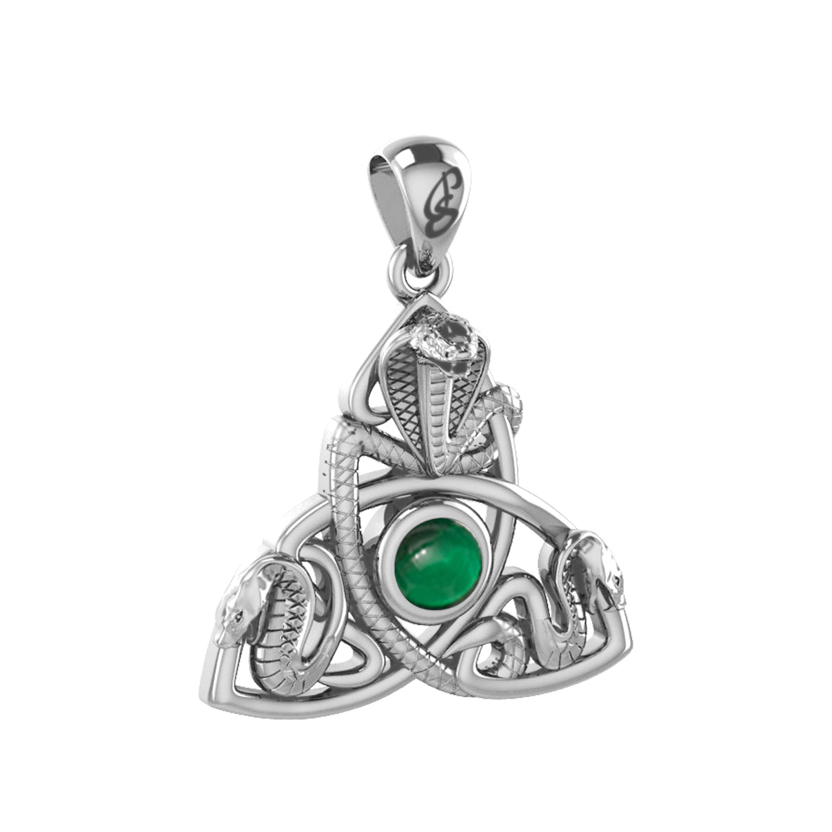 Triple Snake with Celtic Trinity Knot Solid Gold Pendant with Gem GPD6426