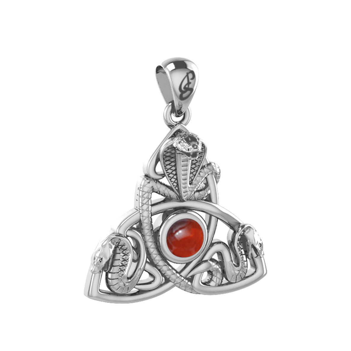 Triple Snake with Celtic Trinity Knot Solid Gold Pendant with Gem GPD6426