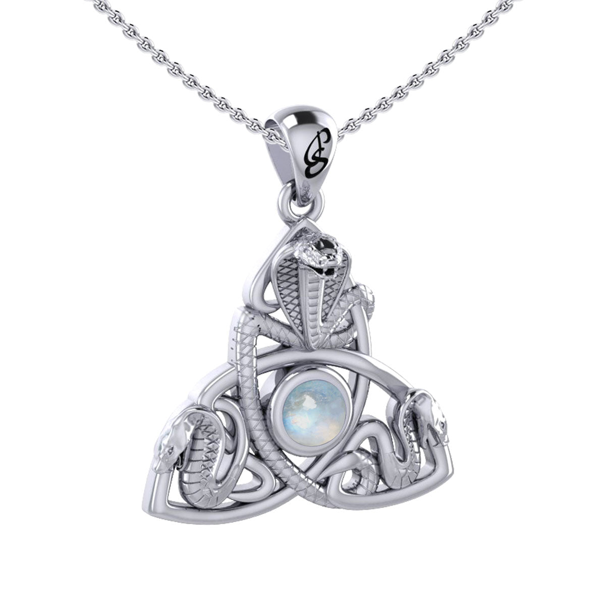 Triple Snake with Celtic Trinity Knot Sterling Silver Pendant with Gem TPD6426