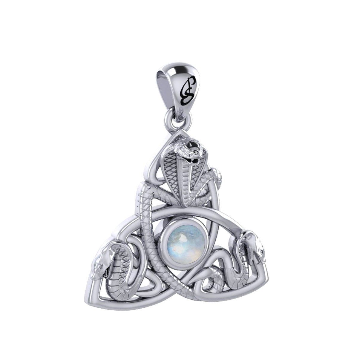 Triple Snake with Celtic Trinity Knot Sterling Silver Pendant with Gem TPD6426