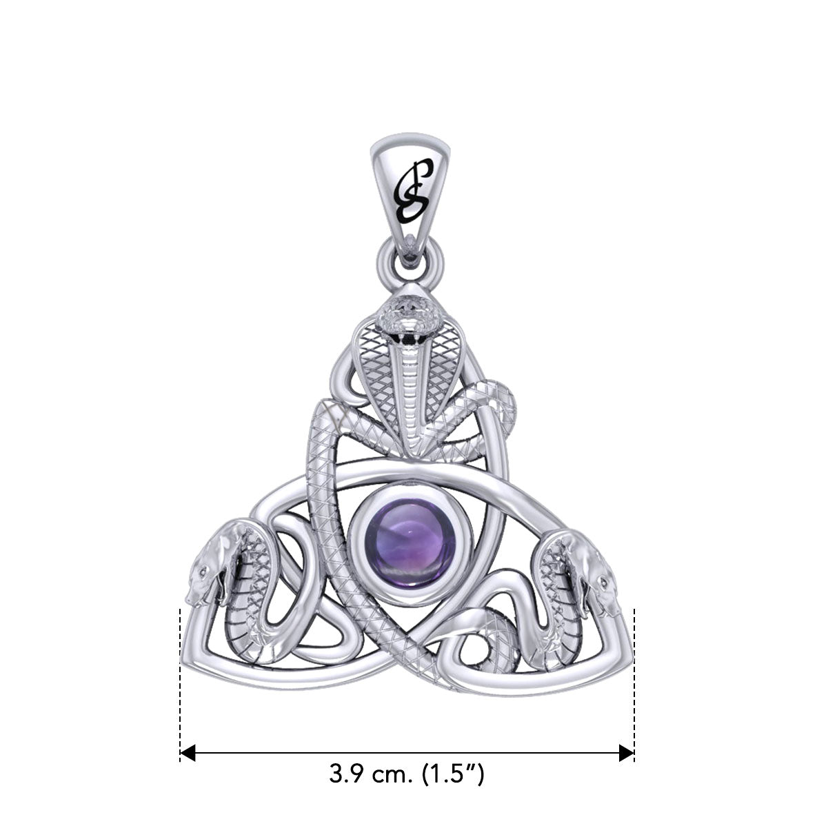 Triple Snake with Celtic Trinity Knot Sterling Silver Pendant with Gem TPD6426