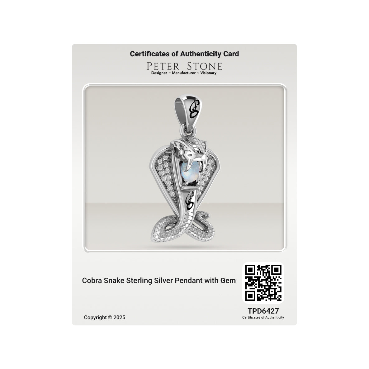 Cobra Snake Sterling Silver Pendant with Gem TPD6427
