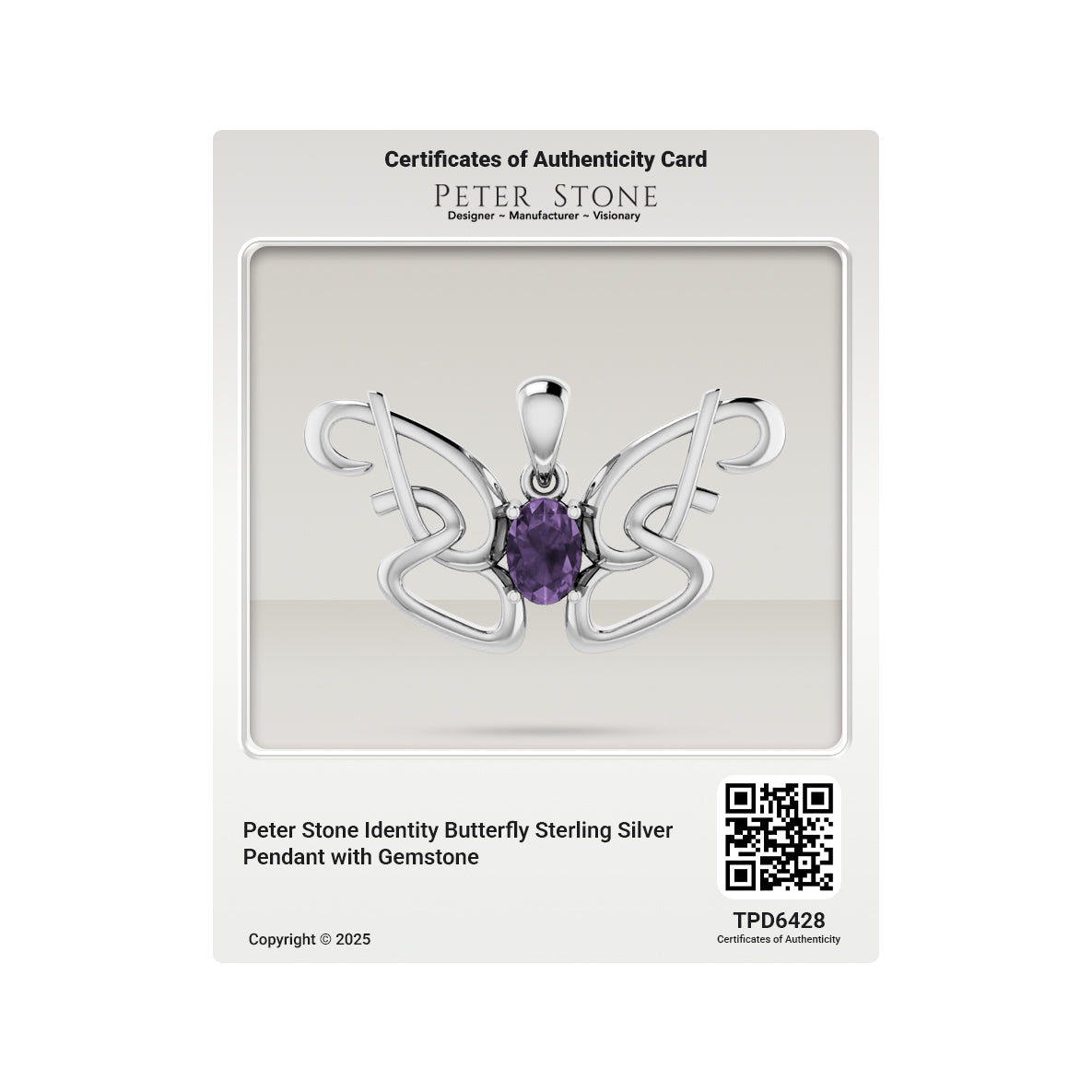 Peter Stone Identity Butterfly Sterling Silver Pendant with Gemstone TPD6428