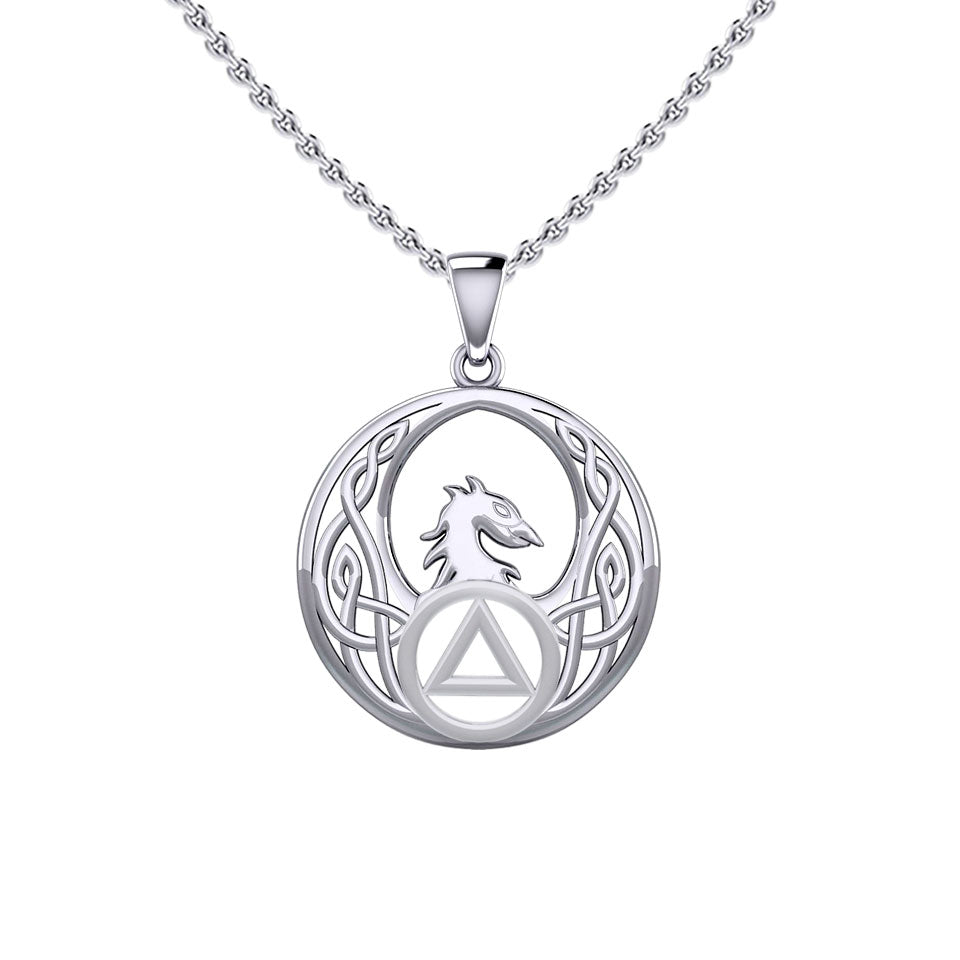 Celtic Phoenix with AA Recovery Symbol Sterling Silver Pendant TPD6431