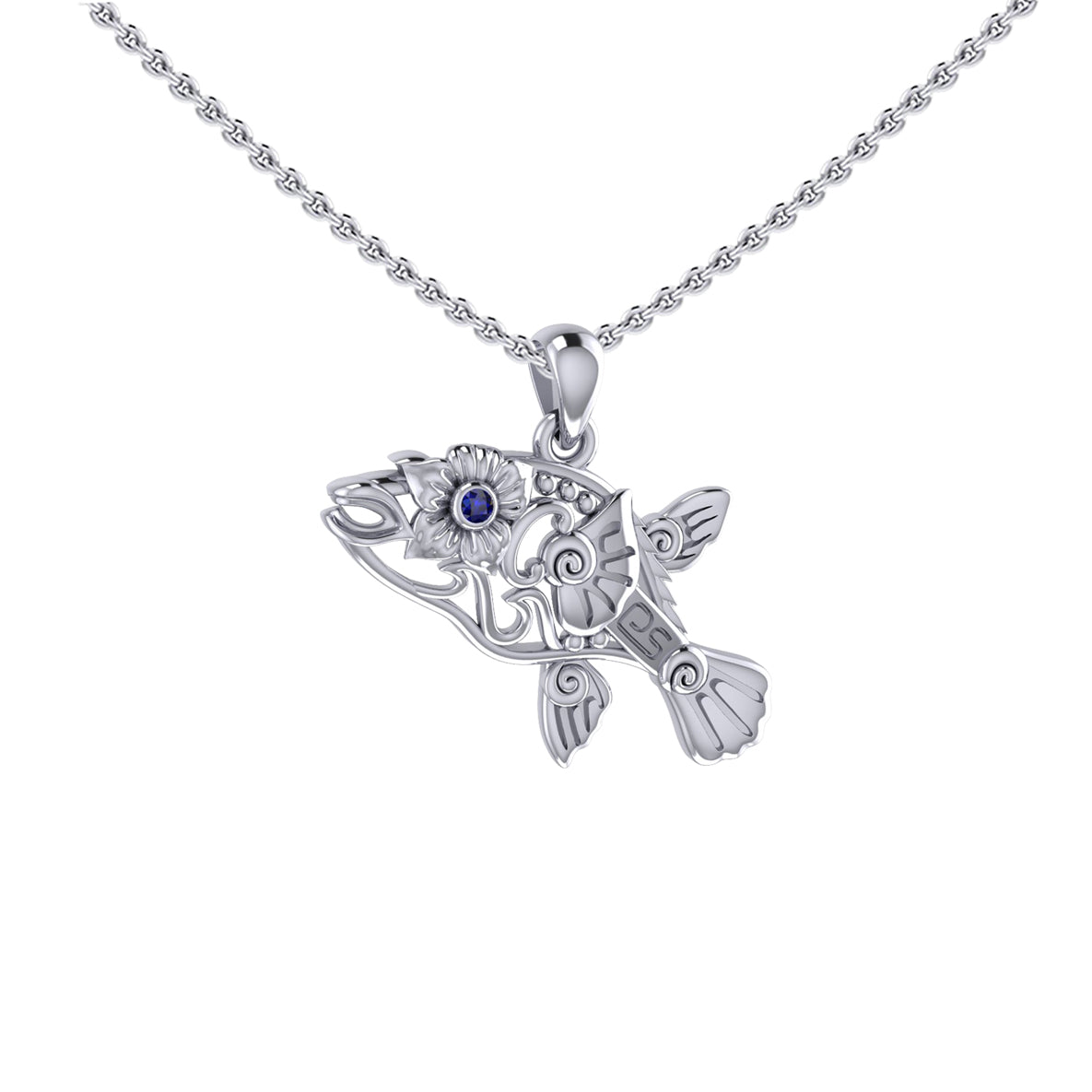 Puffer Fish Filigree Sterling Silver Pendant with Gemstone TPD6435