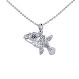 Puffer Fish Filigree Sterling Silver Pendant with Gemstone TPD6435