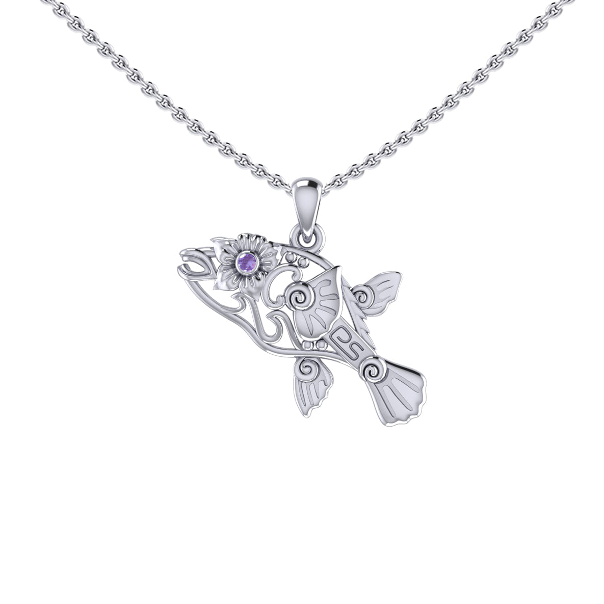 Puffer Fish Filigree Sterling Silver Pendant with Gemstone TPD6435