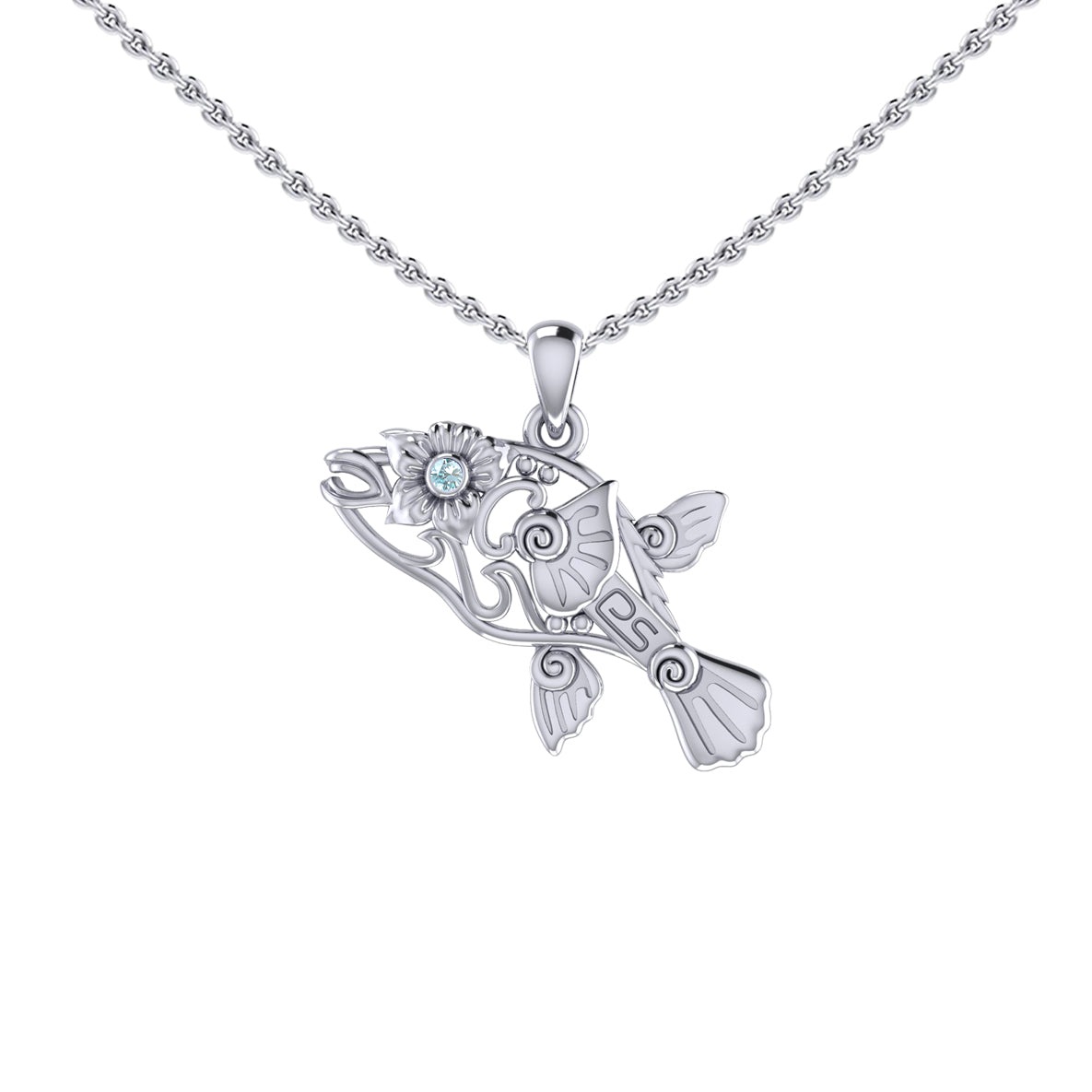 Puffer Fish Filigree Sterling Silver Pendant with Gemstone TPD6435