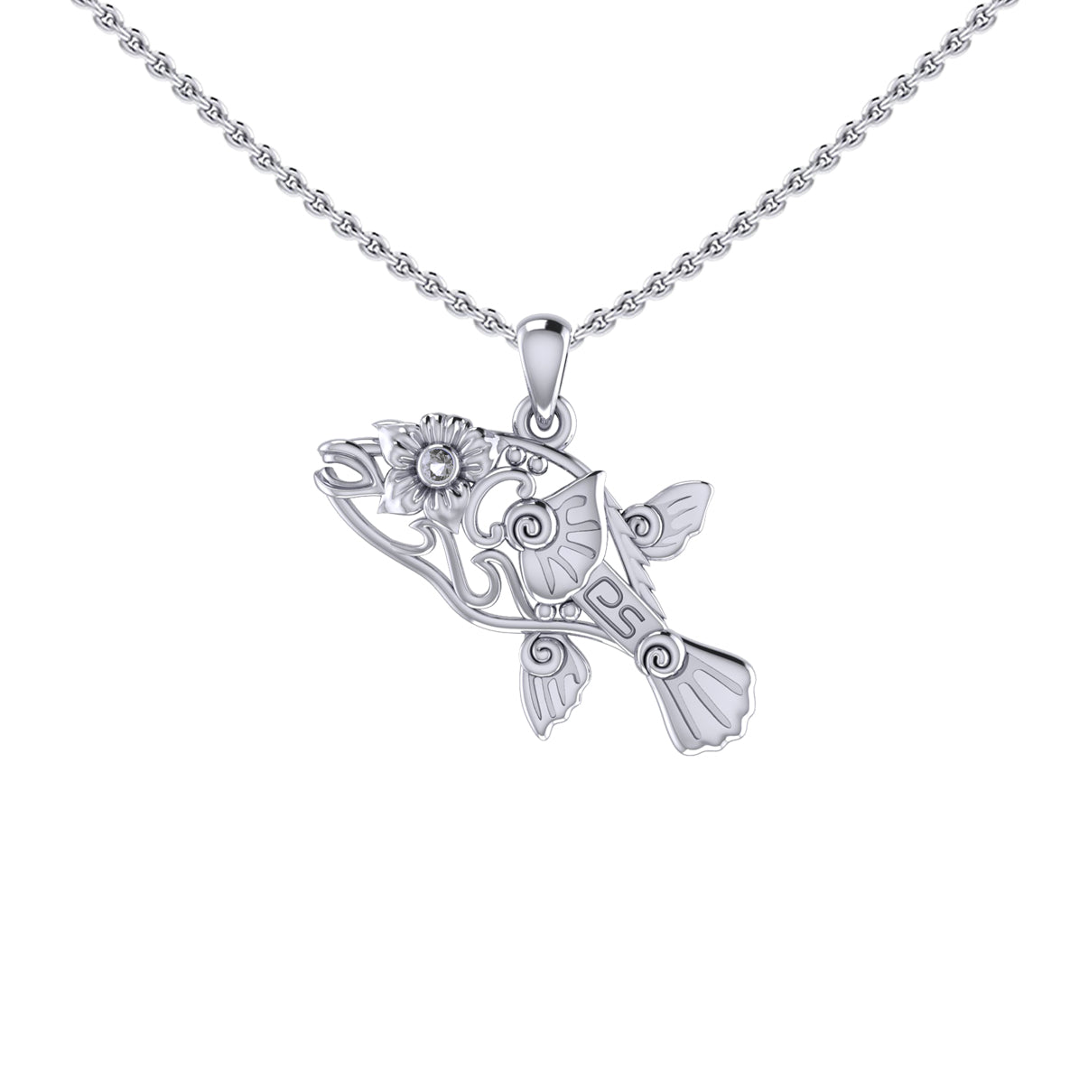 Puffer Fish Filigree Sterling Silver Pendant with Gemstone TPD6435