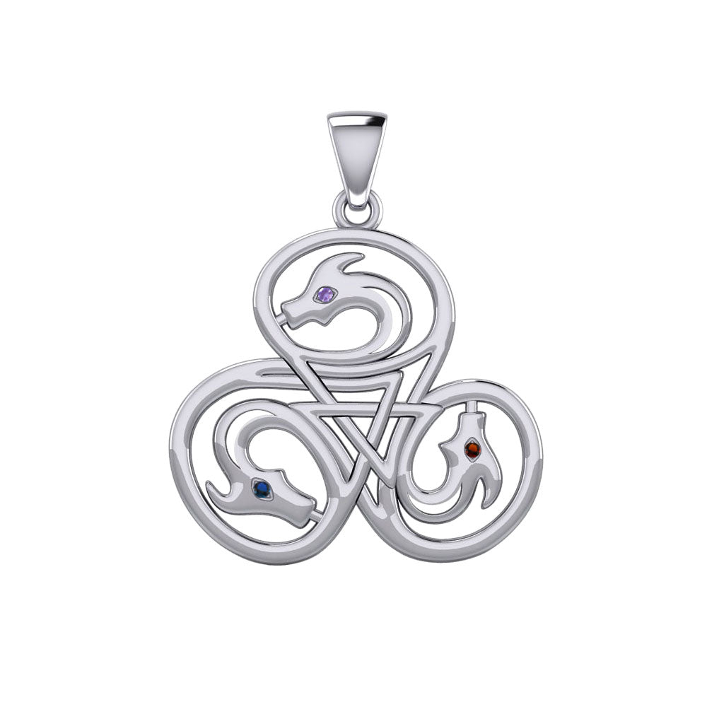 Dragon with Triskele Sterling Silver Pendant with Gemstone TPD6439