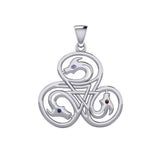 Dragon with Triskele Sterling Silver Pendant with Gemstone TPD6439
