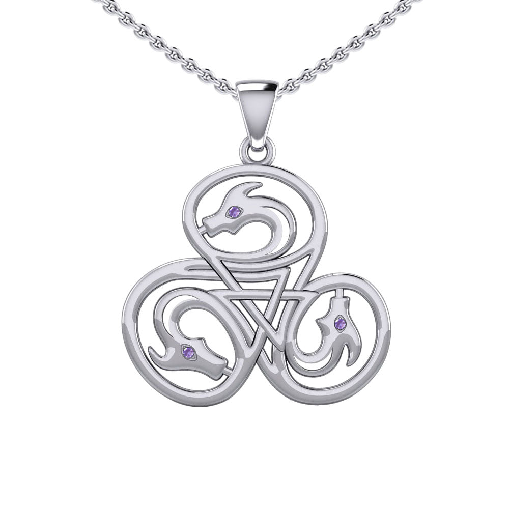 Dragon with Triskele Sterling Silver Pendant with Gemstone TPD6439