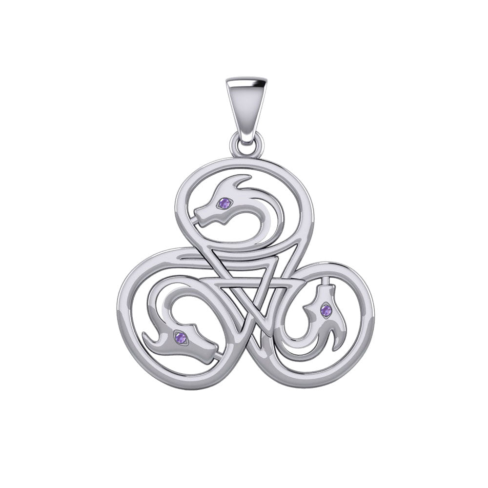 Dragon with Triskele Sterling Silver Pendant with Gemstone TPD6439