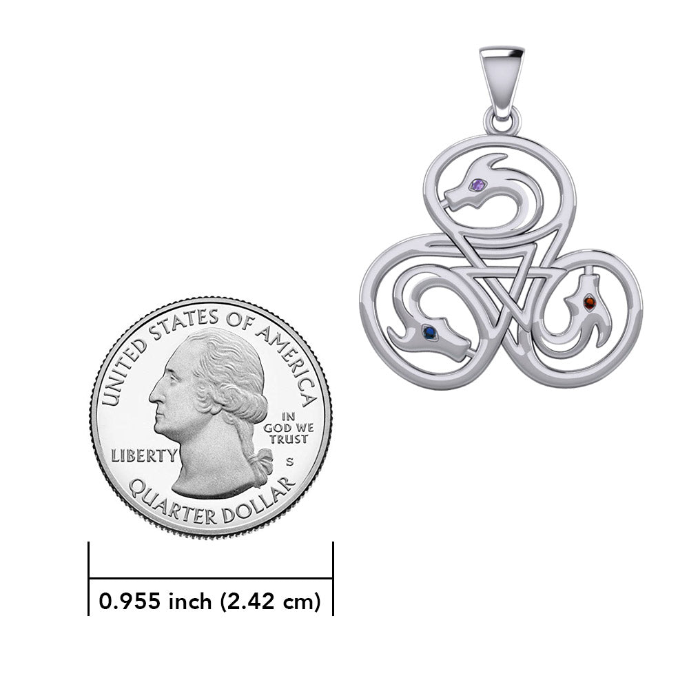 Dragon with Triskele Sterling Silver Pendant with Gemstone TPD6439
