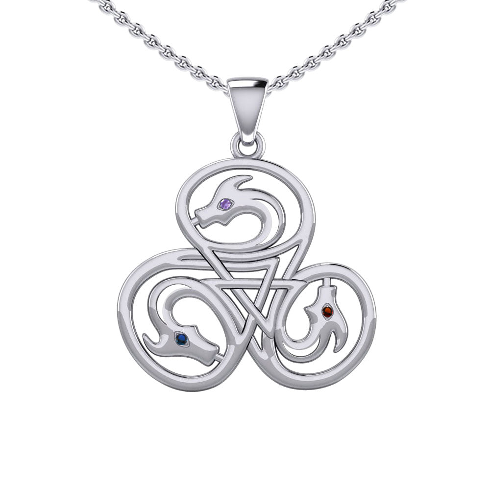 Dragon with Triskele Sterling Silver Pendant with Gemstone TPD6439