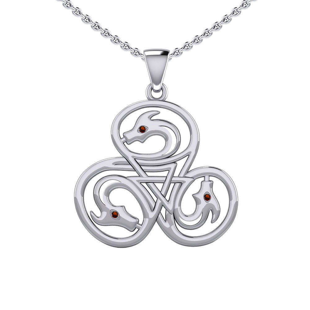 Dragon with Triskele Sterling Silver Pendant with Gemstone TPD6439