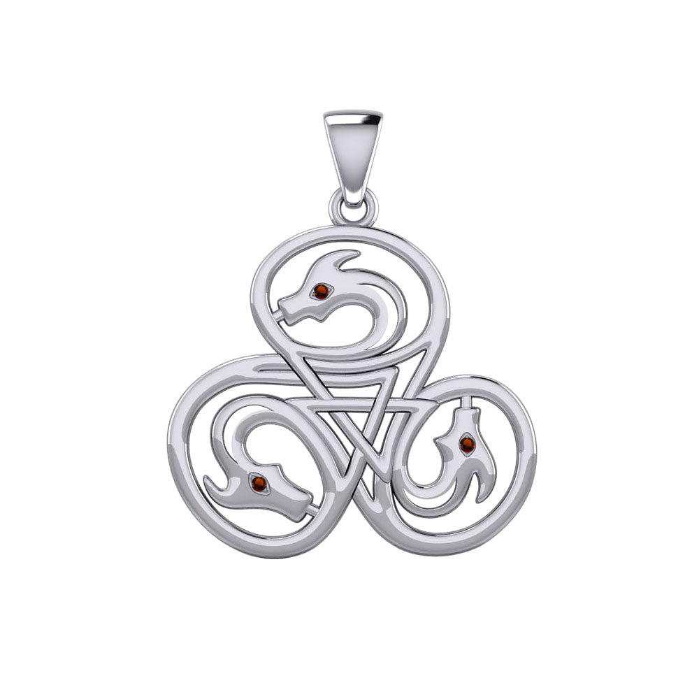 Dragon with Triskele Sterling Silver Pendant with Gemstone TPD6439
