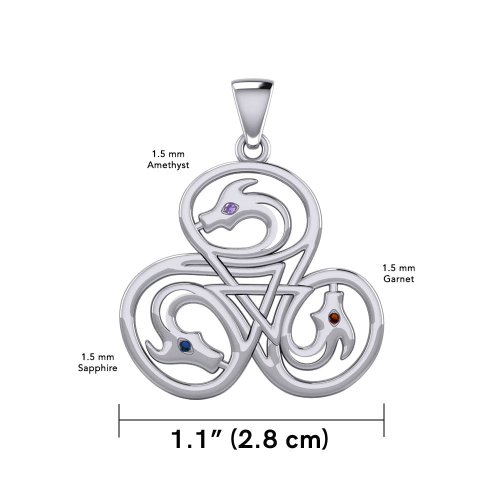 Dragon with Triskele Sterling Silver Pendant with Gemstone TPD6439