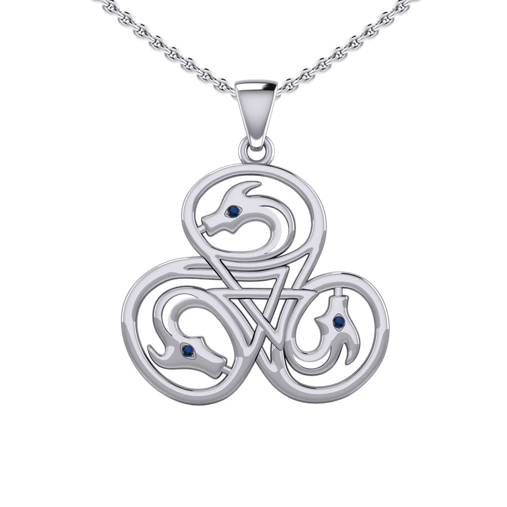 Dragon with Triskele Sterling Silver Pendant with Gemstone TPD6439