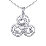 Dragon with Triskele Sterling Silver Pendant with Gemstone TPD6439