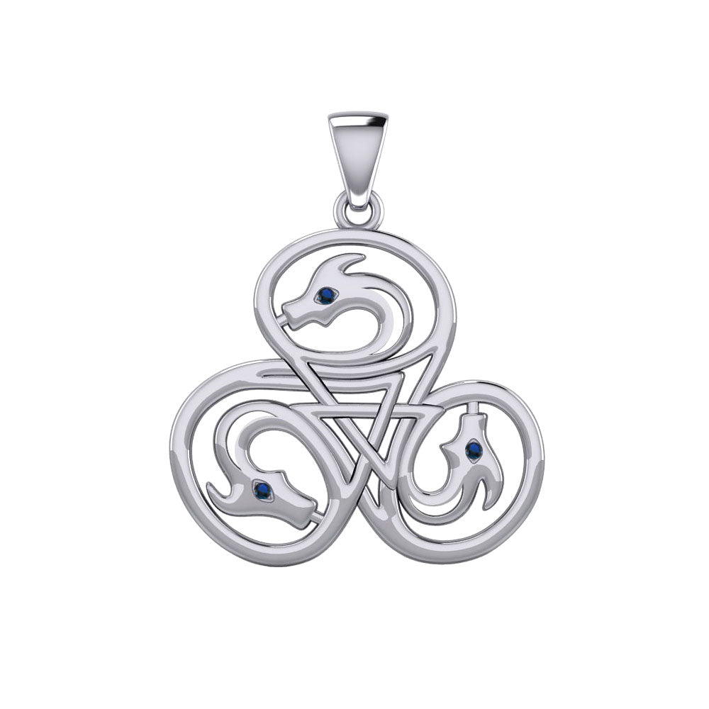 Dragon with Triskele Sterling Silver Pendant with Gemstone TPD6439