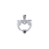 Double Dolphin With Heart Gemstone Sterling SIlver Pendant TPD6441