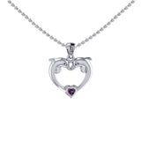 Double Dolphin With Heart Gemstone Sterling SIlver Pendant TPD6441