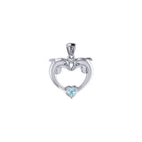 Double Dolphin With Heart Gemstone Sterling SIlver Pendant TPD6441