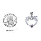 Double Dolphin With Heart Gemstone Sterling SIlver Pendant TPD6441