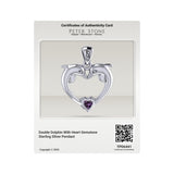 Double Dolphin With Heart Gemstone Sterling SIlver Pendant TPD6441