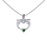 Double Dolphin With Heart Gemstone Sterling SIlver Pendant TPD6441