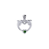 Double Dolphin With Heart Gemstone Sterling SIlver Pendant TPD6441