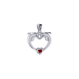 Double Dolphin With Heart Gemstone Sterling SIlver Pendant TPD6441