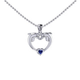 Double Dolphin With Heart Gemstone Sterling SIlver Pendant TPD6441