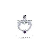 Double Dolphin With Heart Gemstone Sterling SIlver Pendant TPD6441