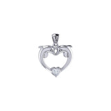 Double Dolphin With Heart Gemstone Sterling SIlver Pendant TPD6441