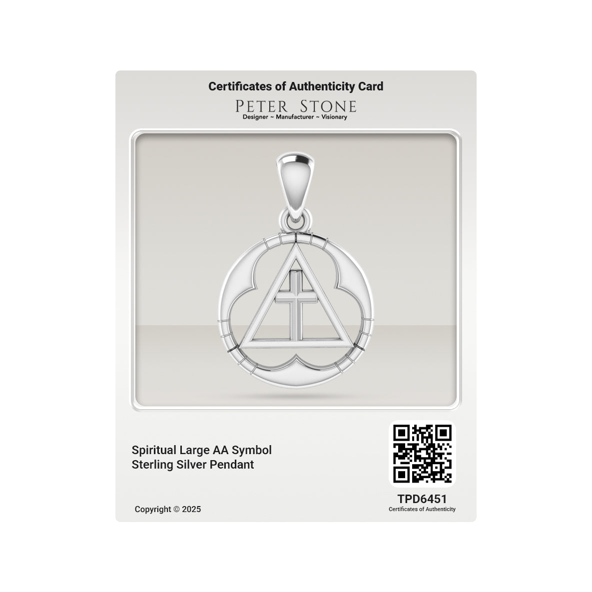 Spiritual Large AA Symbol Sterling Silver Pendant TPD6451