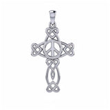 Celtic Heart in Cross Shape with Peace Symbol Silver Pendant TPD6478